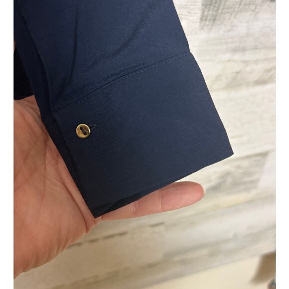 Massimo Dutti womens medium navy blue long sleeve blouse top New lightweight - Picture 6 of 8